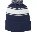 Sport Tek STC28 Sport-Tek Stripe Pom Pom Beanie True Navy/Wht