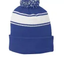 Sport Tek STC28 Sport-Tek Stripe Pom Pom Beanie True Royal/Wht