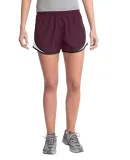 Sport Tek LST304 Sport-Tek Ladies Cadence Shorts in Maroon/wht/blk