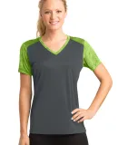 Sport Tek LST371 Sport-Tek Ladies CamoHex Colorblo Iron Gry/LimeS