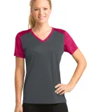 Sport Tek LST371 Sport-Tek Ladies CamoHex Colorblo Iron Gry/Pk Ra