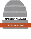 Sport Tek STC31 Sport-Tek Striped Beanie with Soli Deep Orange/Wh