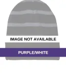 Sport Tek STC31 Sport-Tek Striped Beanie with Soli Purple/White