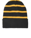 Sport Tek STC31 Sport-Tek Striped Beanie with Soli in Black/gold