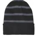 Sport Tek STC31 Sport-Tek Striped Beanie with Soli in Black/iron gry