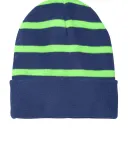 Sport Tek STC31 Sport-Tek Striped Beanie with Soli in Team navy/f gn