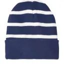 Sport Tek STC31 Sport-Tek Striped Beanie with Soli in True navy/wht