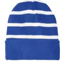 Sport Tek STC31 Sport-Tek Striped Beanie with Soli in True royal/wht