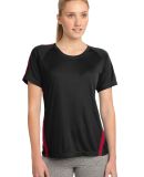 Sport Tek LST351 Sport-Tek Ladies Colorblock PosiC in Black/tr red