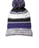 Sport Tek STC21 Sport-Tek Pom Pom Team Beanie Purple/Blk/Wht