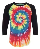 Dyenomite 660VR Tie-Dyed Three-Quarter Sleeve Ragl in Classic rainbow spiral