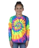 Dyenomite 24BMS Youth Spiral Tie Dye Long Sleeve in Fluorescent rainbow spiral