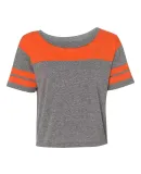 Blue 84 JTCT Juniors' Triblend Striped Crop Tee Heather/ Orange