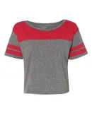 Blue 84 JTCT Juniors' Triblend Striped Crop Tee Heather/ Red