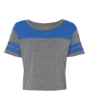 Blue 84 JTCT Juniors' Triblend Striped Crop Tee Heather/ Royal