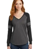DM477 District Made Ladies Game Long Sleeve V-Neck He Char/Black