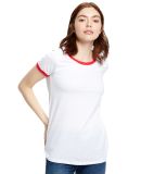 US Blanks US609 Women's Classic Ringer Tee in White/ red