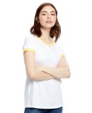 US Blanks US609 Women's Classic Ringer Tee in White/ yellow