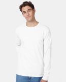 HANES 5596 Long Sleeve T-Shirt with a Pocket in White
