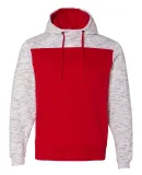 197 8676 Melange Fleece Colorblocked Hooded Pullov Red/ White