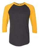 BB453W 50/50 Three-Quarter Sleeve Raglan T-shirt HTH BLK/ GOLD