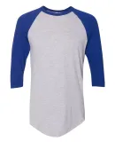 BB453W 50/50 Three-Quarter Sleeve Raglan T-shirt HTHR GREY/ LAPIS