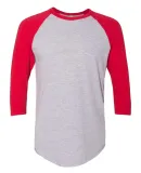 BB453W 50/50 Three-Quarter Sleeve Raglan T-shirt HTHR GREY/ RED