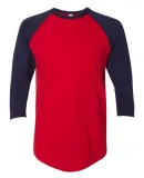 BB453W 50/50 Three-Quarter Sleeve Raglan T-shirt RED/ NAVY