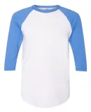 BB453W 50/50 Three-Quarter Sleeve Raglan T-shirt WHT/ HTH LKE BLU