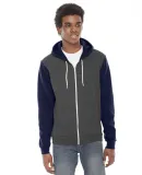 F497W Unisex Flex Fleece Zip Hoodie Dark Heather Grey/ Navy