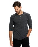 Unisex 4.9 oz. 3/4-Sleeve Triblend Raglan Henley in Tri charcoal