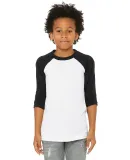 3200Y Bella + Canvas Youth Three-Quarter Sleeve Ba in White/ black