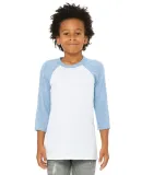 3200Y Bella + Canvas Youth Three-Quarter Sleeve Ba in White/ denim