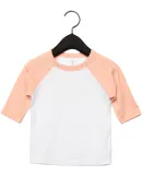 Bella+Canvas 3200T Toddler Three-Quarter Sleeve Ba in Wht/ hthr peach