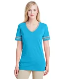 Jerzees 602WVR Triblend Women's V-Neck Varsity T-S Caribbean Blue/ Oxford