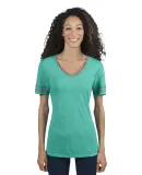 Jerzees 602WVR Triblend Women's V-Neck Varsity T-S Mint Heather/ Oxford