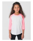 American Apparel BB153W Toddler Poly-Cotton 3/4-Sl WHT/ NEO HTR PNK