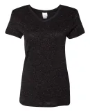 J America 8136 Women's Glitter V-Neck T-Shirt Black/ Gold