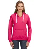 J America 8836 Women's Sueded V-Neck Hooded Sweats in Wildberry