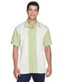 Harriton M575 Men's Two-Tone Bahama Cord Camp Shir GREEN MIST/ CREM
