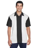 Harriton M575 Men's Two-Tone Bahama Cord Camp Shir BLACK/ CREME