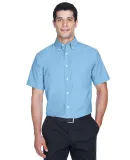 Harriton M600S Men's Short-Sleeve Oxford with Stai LIGHT BLUE