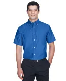 Harriton M600S Men's Short-Sleeve Oxford with Stai FRENCH BLUE