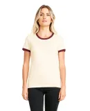 Next Level Apparel 3904 Ladies' Ringer T-Shirt in Natural/ maroon