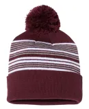 Sportsman SP60 12" Striped Pom-Pom Knit Cap Maroon/ White/ Grey