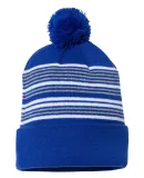 Sportsman SP60 12" Striped Pom-Pom Knit Cap Royal/ White/ Grey