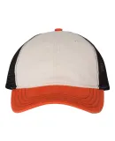 Richardson Hats 111 Garment-Washed Trucker Cap in Stone/ black/ orange