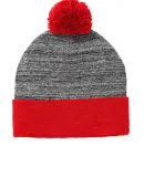 Sport Tek STC41 Sport-Tek    Heather Pom Pom Beani Tr Red/Grey He
