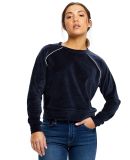 Ladies' Velour Long Sleeve Crop Shirt in Navy blue