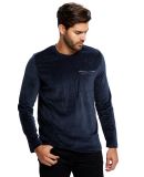 Unisex Velour Long Sleeve Pocket T-Shirt in Navy blue